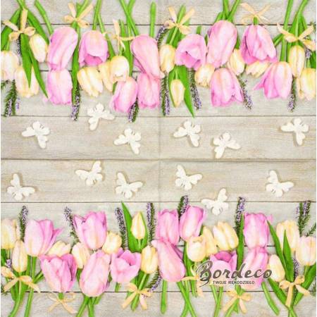 Serwetka decoupage seria DAISY tulipany w rzędzie 33x33cm